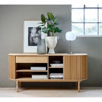 Natural Oak Sliding Door Sideboard - Mid-Century Modern Style - 63W