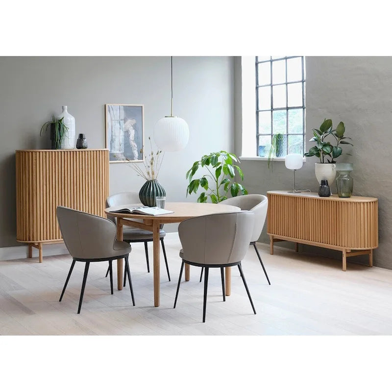 Natural Oak Sliding Door Sideboard - Mid-Century Modern Style - 63W