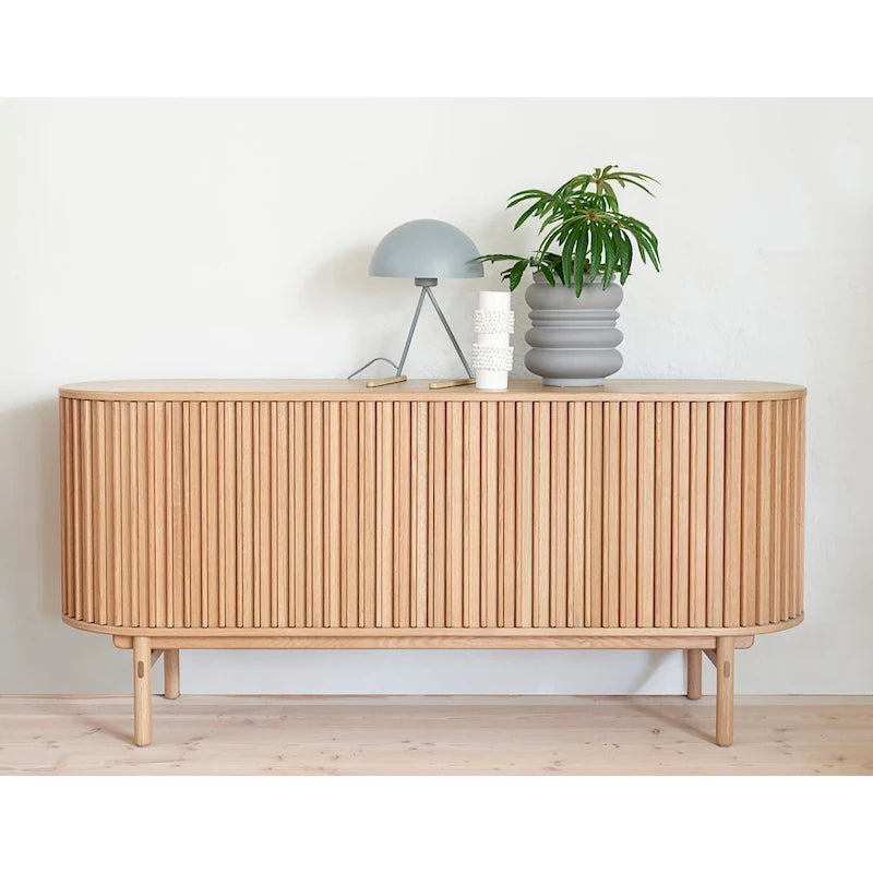 Natural Oak Sliding Door Sideboard - Mid-Century Modern Style - 63W