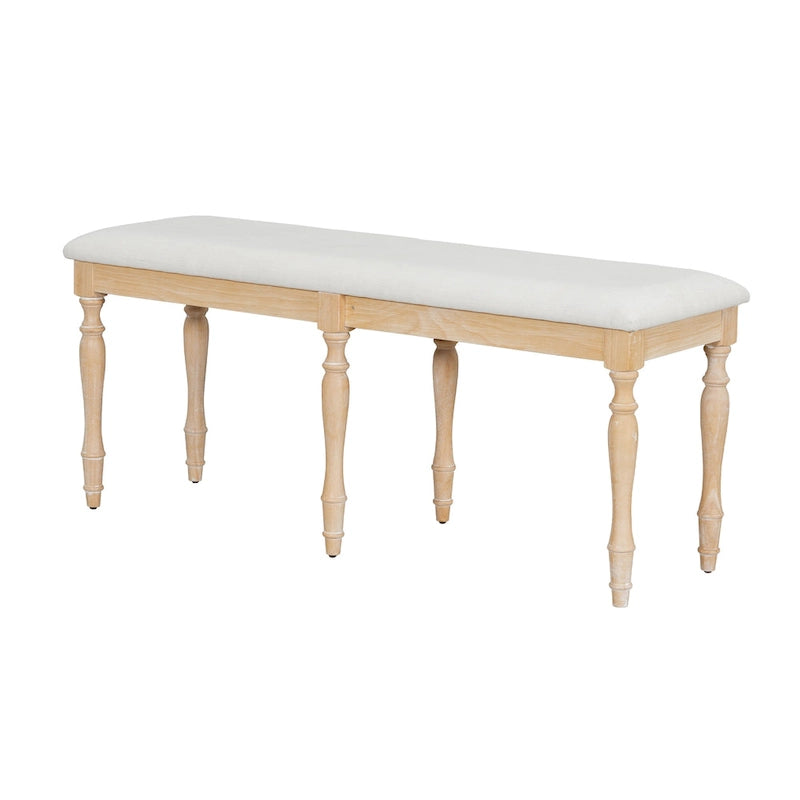 Vintage Traditional 50.4inch Upholstered Dining Bench with 6 Solid Wood Legs