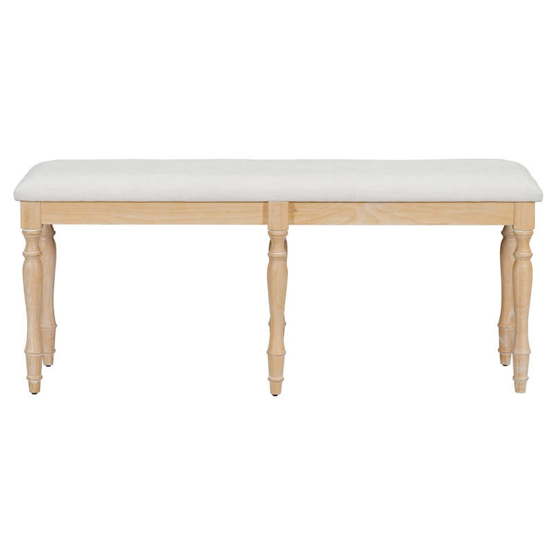 Vintage Traditional 50.4inch Upholstered Dining Bench with 6 Solid Wood Legs