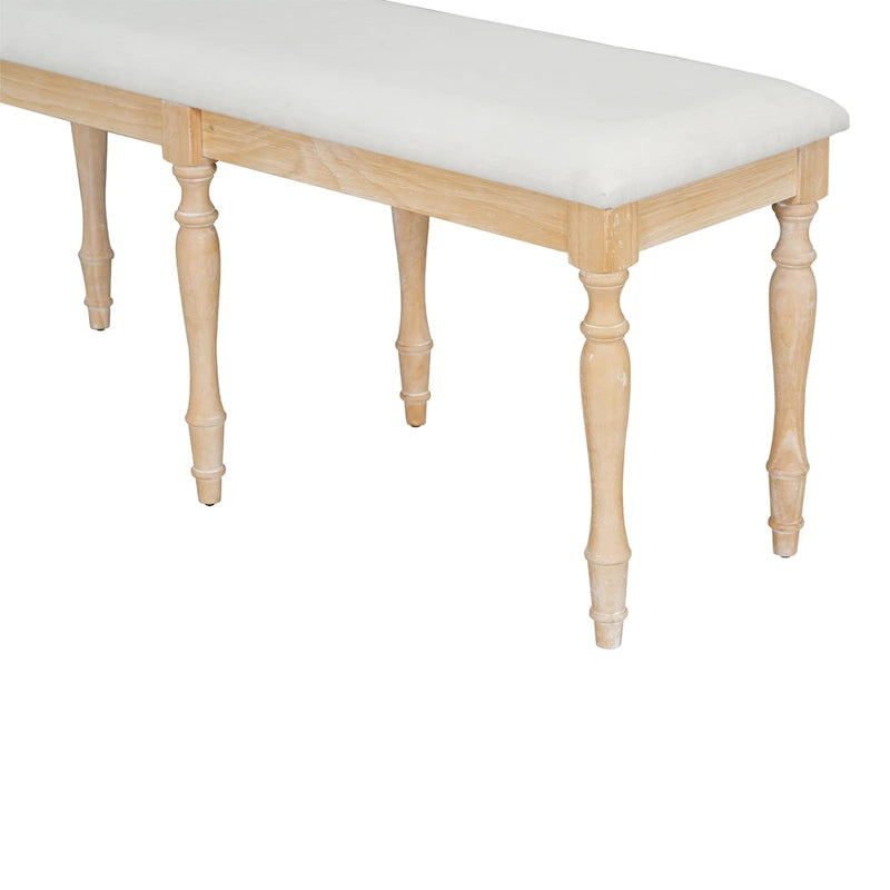 Vintage Traditional 50.4inch Upholstered Dining Bench with 6 Solid Wood Legs