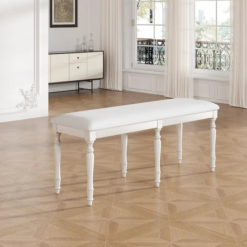 Vintage Traditional 50.4inch Upholstered Dining Bench with 6 Solid Wood Legs