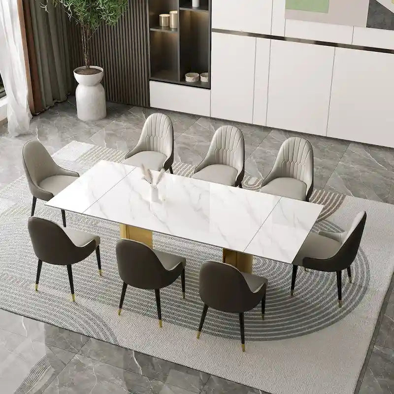 Set da pranzo da 9 pezzi: tavolo allungabile in pietra sinterizzata da 240 cm con 8 sedie