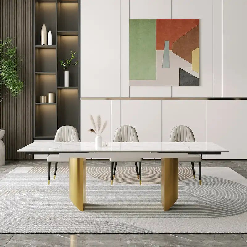 Set da pranzo da 9 pezzi: tavolo allungabile in pietra sinterizzata da 240 cm con 8 sedie