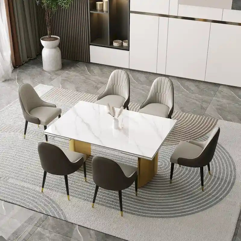 Set da pranzo da 9 pezzi: tavolo allungabile in pietra sinterizzata da 240 cm con 8 sedie