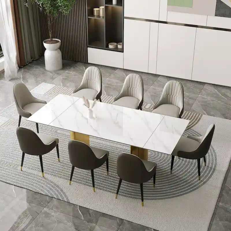 Set da pranzo da 9 pezzi: tavolo allungabile in pietra sinterizzata da 240 cm con 8 sedie