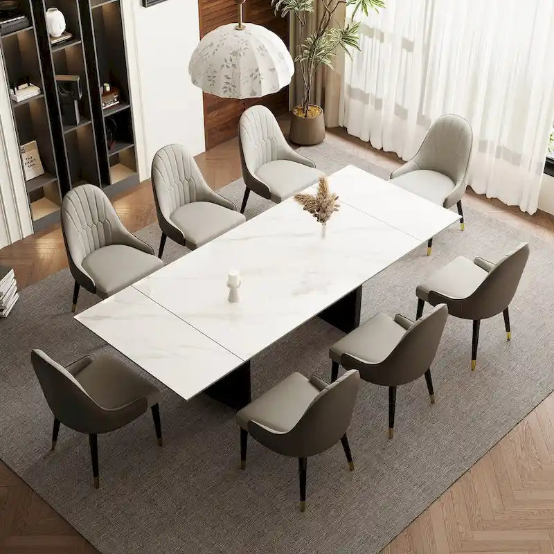 Set da pranzo da 9 pezzi: tavolo allungabile in pietra sinterizzata da 240 cm con 8 sedie