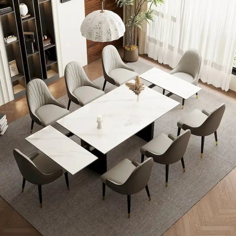 Set da pranzo da 9 pezzi: tavolo allungabile in pietra sinterizzata da 240 cm con 8 sedie
