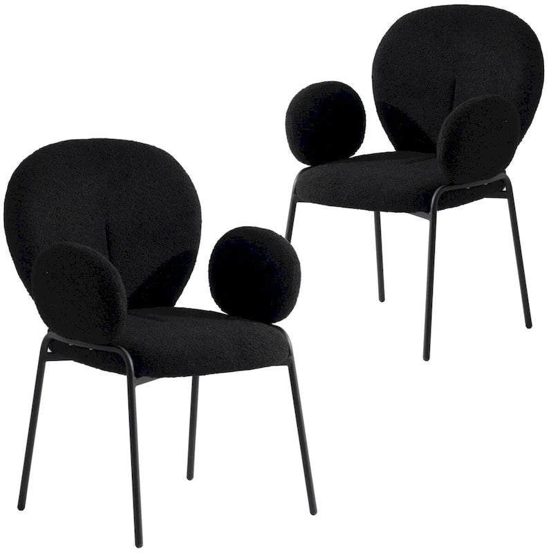 Celestial Boucle Upholstered Iron Dining Chairs Set of 2 by LeisureMod