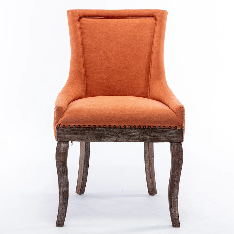 Ultra Side Dining ChairThickened fabric chairs with neutrally toned solid wood legs Bronze nail headSet of 2Blue
