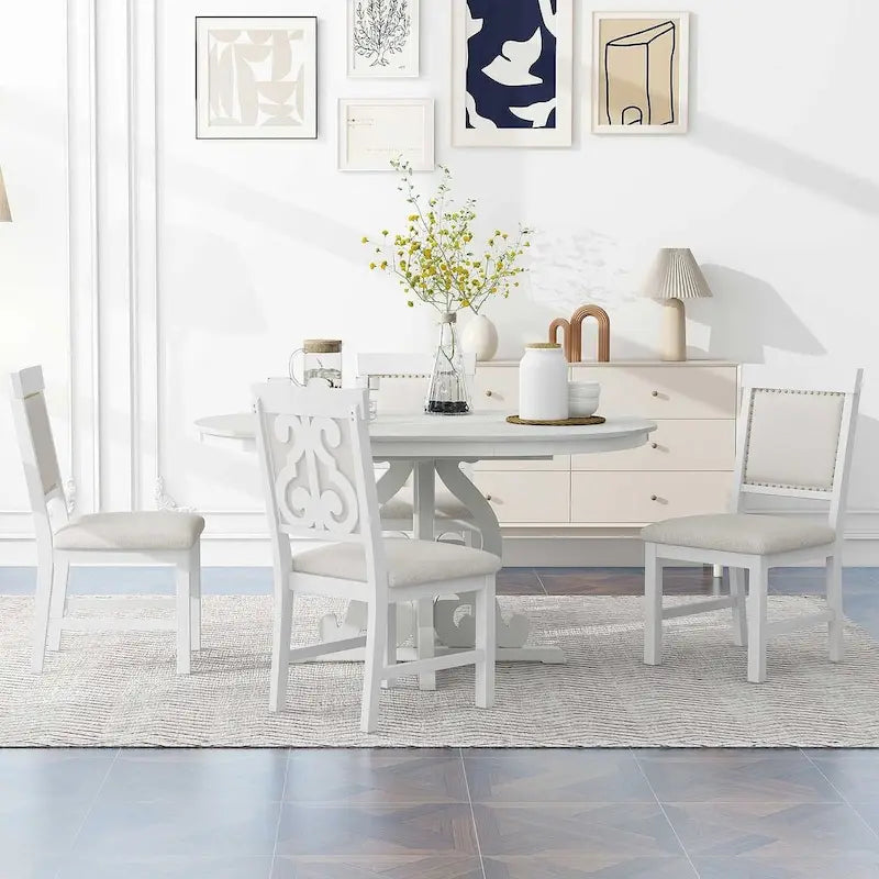 Set da pranzo allungabile tradizionale da 58" con 4 sedie imbottite