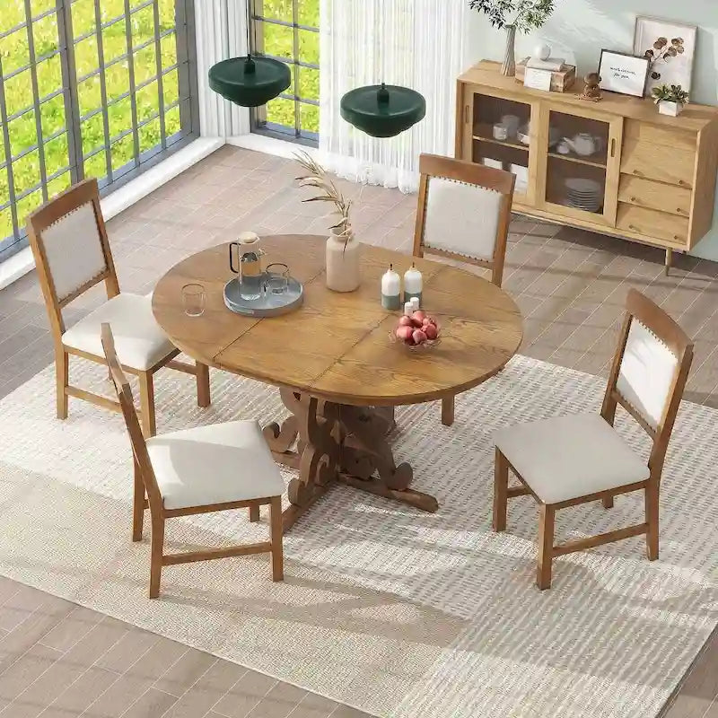 Set da pranzo allungabile tradizionale da 58" con 4 sedie imbottite
