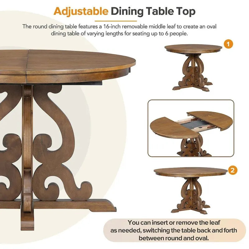 Set da pranzo allungabile tradizionale da 58" con 4 sedie imbottite