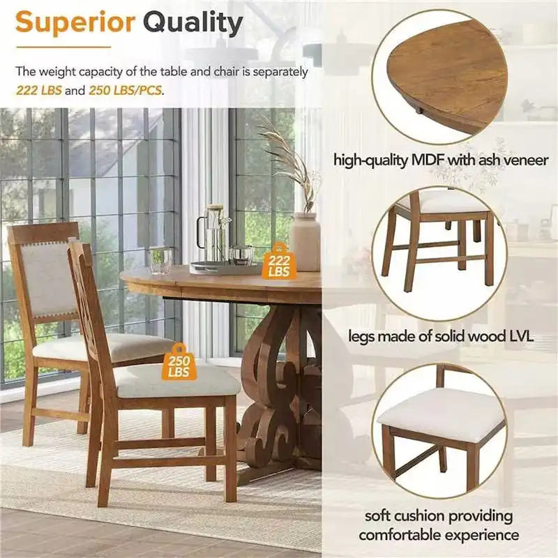Set da pranzo allungabile tradizionale da 58" con 4 sedie imbottite