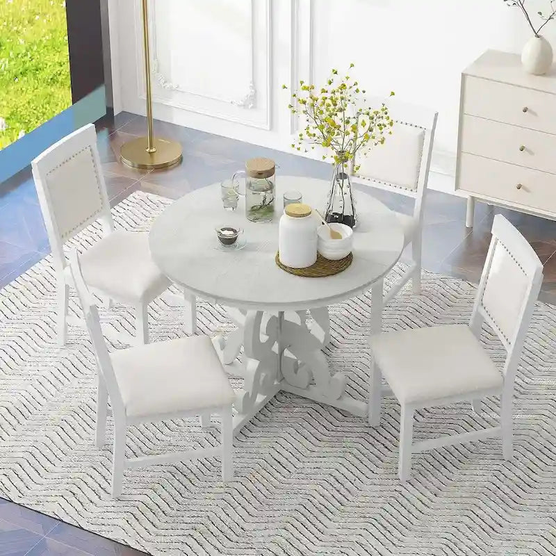 Set da pranzo allungabile tradizionale da 58" con 4 sedie imbottite