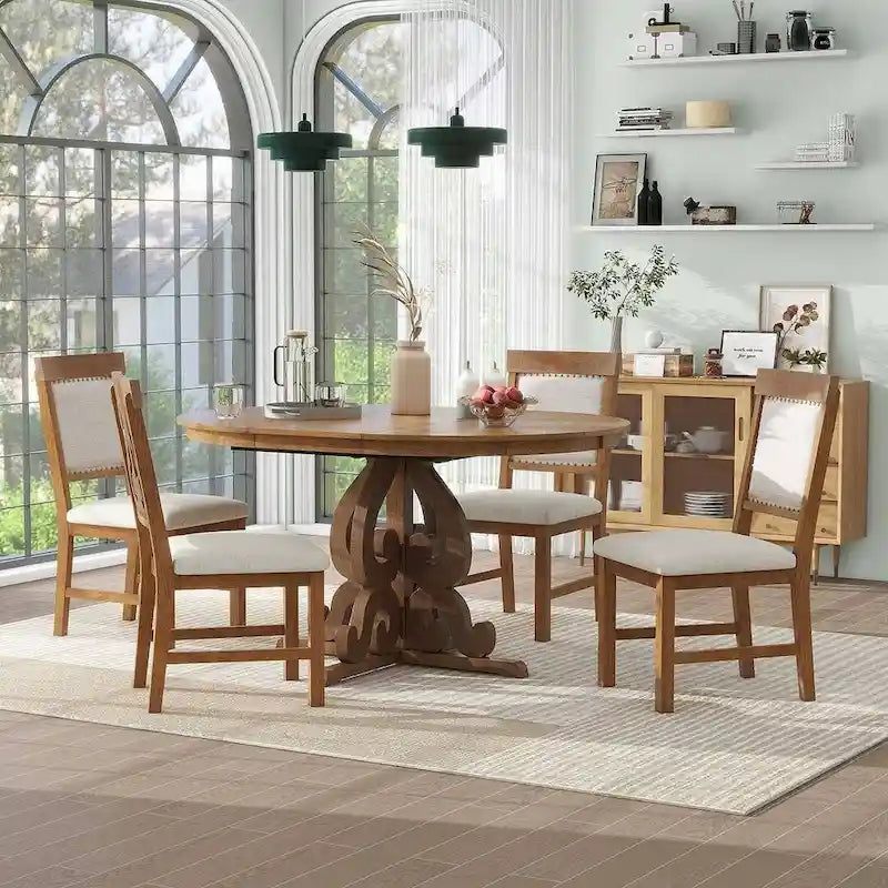 Set da pranzo allungabile tradizionale da 58" con 4 sedie imbottite