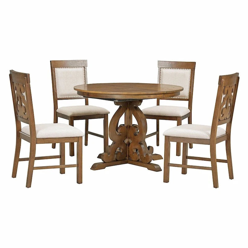 Set da pranzo allungabile tradizionale da 58" con 4 sedie imbottite