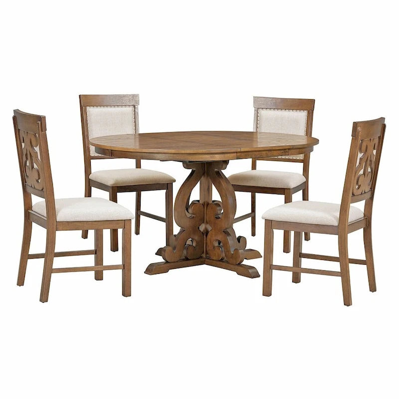 Set da pranzo allungabile tradizionale da 58" con 4 sedie imbottite