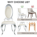 Luxury White PU Leather Dining Chairs with Mirrored Silver Cabriole Legs