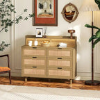 White Rattan 6-Drawer Storage Cabinet with LED Lights