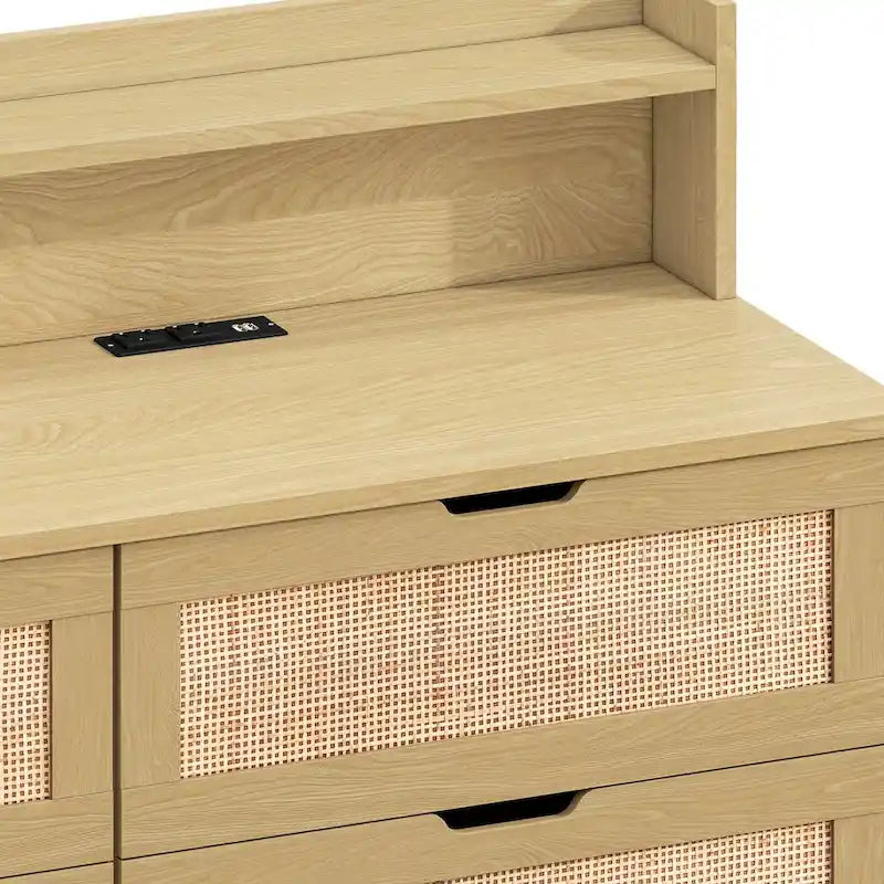 White Rattan 6-Drawer Storage Cabinet with LED Lights