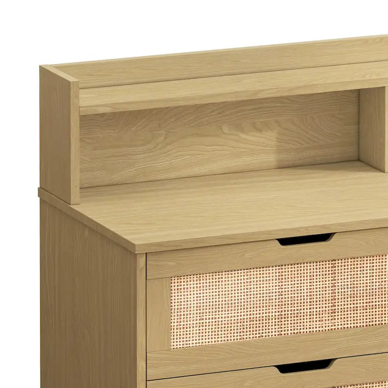 White Rattan 6-Drawer Storage Cabinet with LED Lights