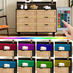 White Rattan 6-Drawer Storage Cabinet with LED Lights