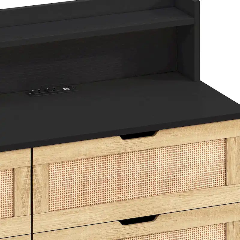 White Rattan 6-Drawer Storage Cabinet with LED Lights
