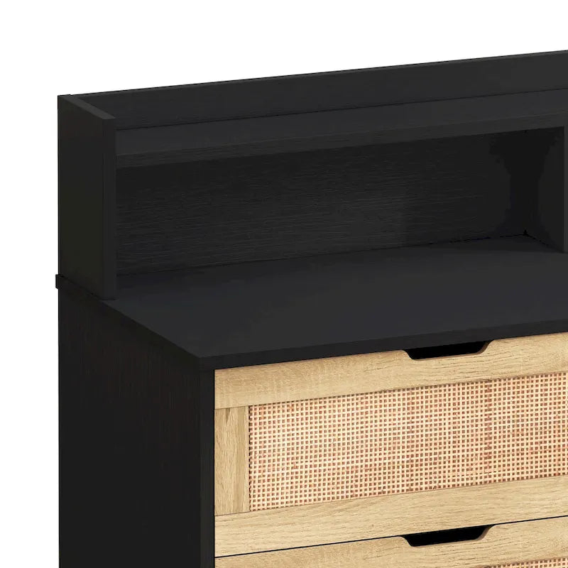 White Rattan 6-Drawer Storage Cabinet with LED Lights