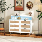 White Rattan 6-Drawer Storage Cabinet with LED Lights