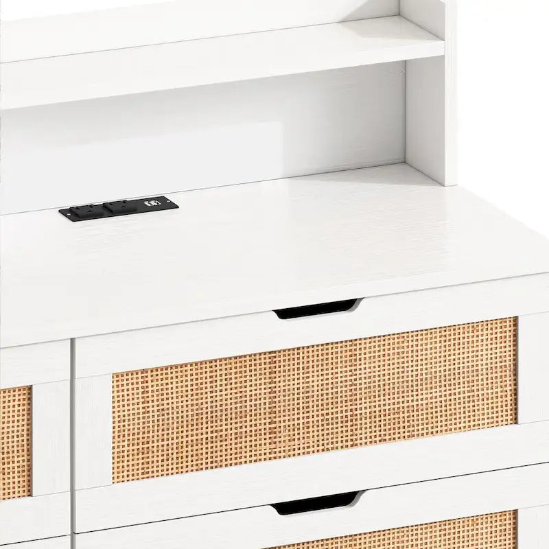 White Rattan 6-Drawer Storage Cabinet with LED Lights