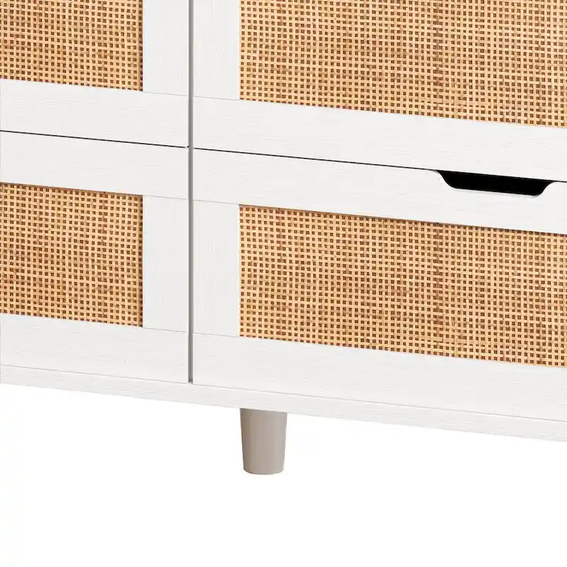 White Rattan 6-Drawer Storage Cabinet with LED Lights