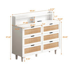 White Rattan 6-Drawer Storage Cabinet with LED Lights