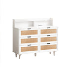 White Rattan 6-Drawer Storage Cabinet with LED Lights