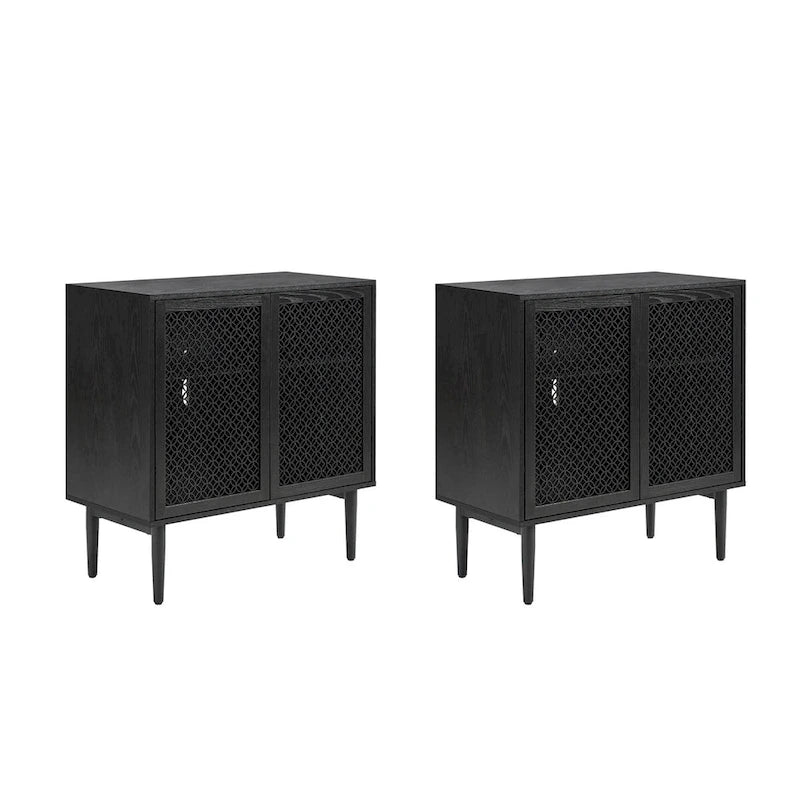 White 2-Door Cabinet with LED Lights - Set of 2