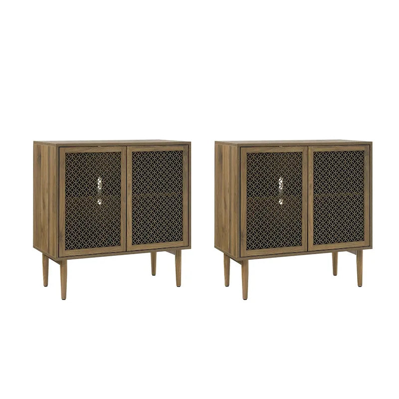 White 2-Door Cabinet with LED Lights - Set of 2