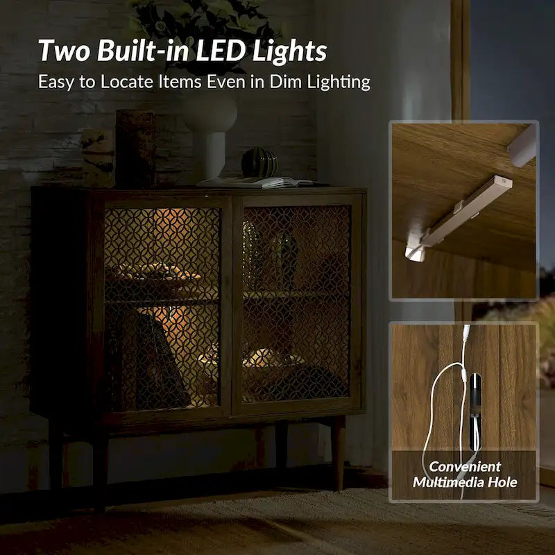 White 2-Door Cabinet with LED Lights - Set of 2