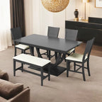 6-Piece Wood Half Round Dining Table Set Kitchen Table Set with Long Bench and 4 Dining Chairs, Modern Style