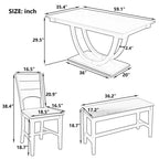 6-Piece Wood Half Round Dining Table Set Kitchen Table Set with Long Bench and 4 Dining Chairs, Modern Style