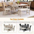 6-Piece Wood Half Round Dining Table Set Kitchen Table Set with Long Bench and 4 Dining Chairs, Modern Style