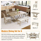 6-Piece Wood Half Round Dining Table Set Kitchen Table Set with Long Bench and 4 Dining Chairs, Modern Style