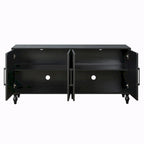 Large Storage Cabinet with Carved Flower Doors and Metal Handles