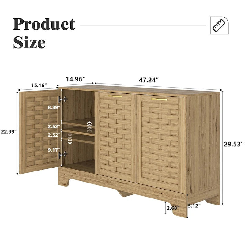 Wood Sideboard Buffet Storage with Adjustable Shelf