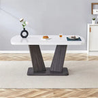 Merax Modern Dining Table with V-Shape MDF Base/ Linen Tufted Dining Room Chairs Set of 6