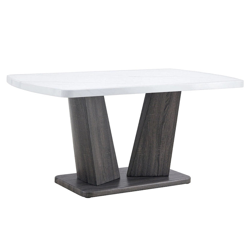 Merax Modern Dining Table with V-Shape MDF Base/ Linen Tufted Dining Room Chairs Set of 6