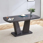 Merax Modern Dining Table with V-Shape MDF Base/ Linen Tufted Dining Room Chairs Set of 6