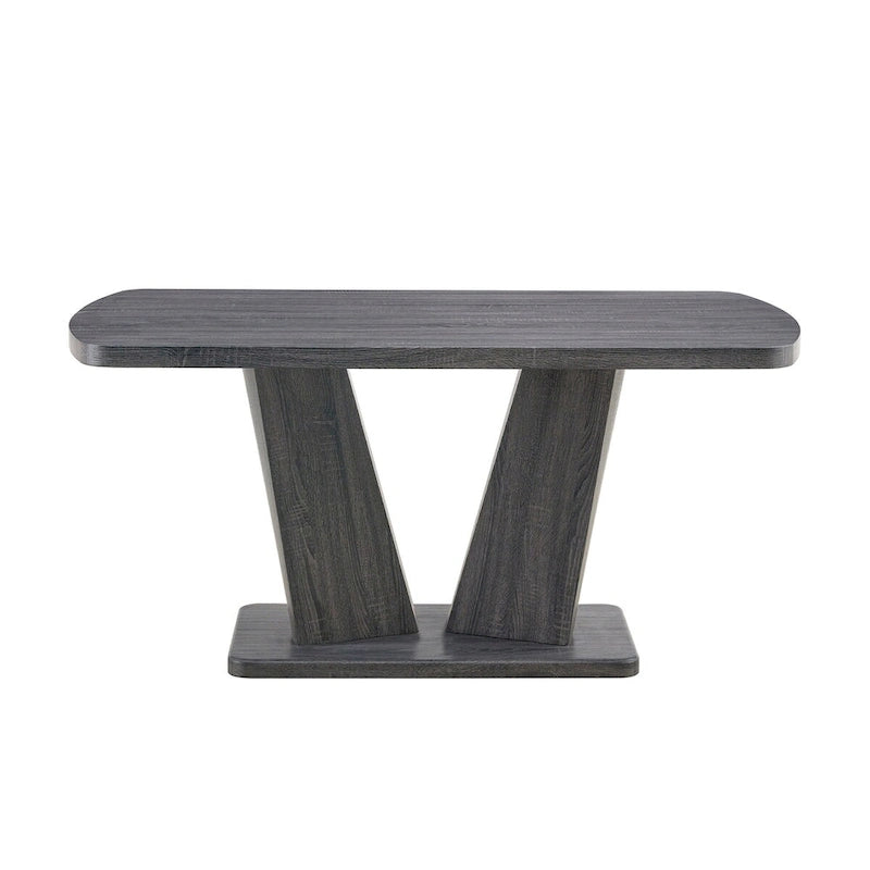 Merax Modern Dining Table with V-Shape MDF Base/ Linen Tufted Dining Room Chairs Set of 6