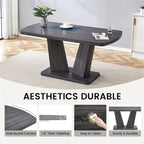 Merax Modern Dining Table with V-Shape MDF Base/ Linen Tufted Dining Room Chairs Set of 6