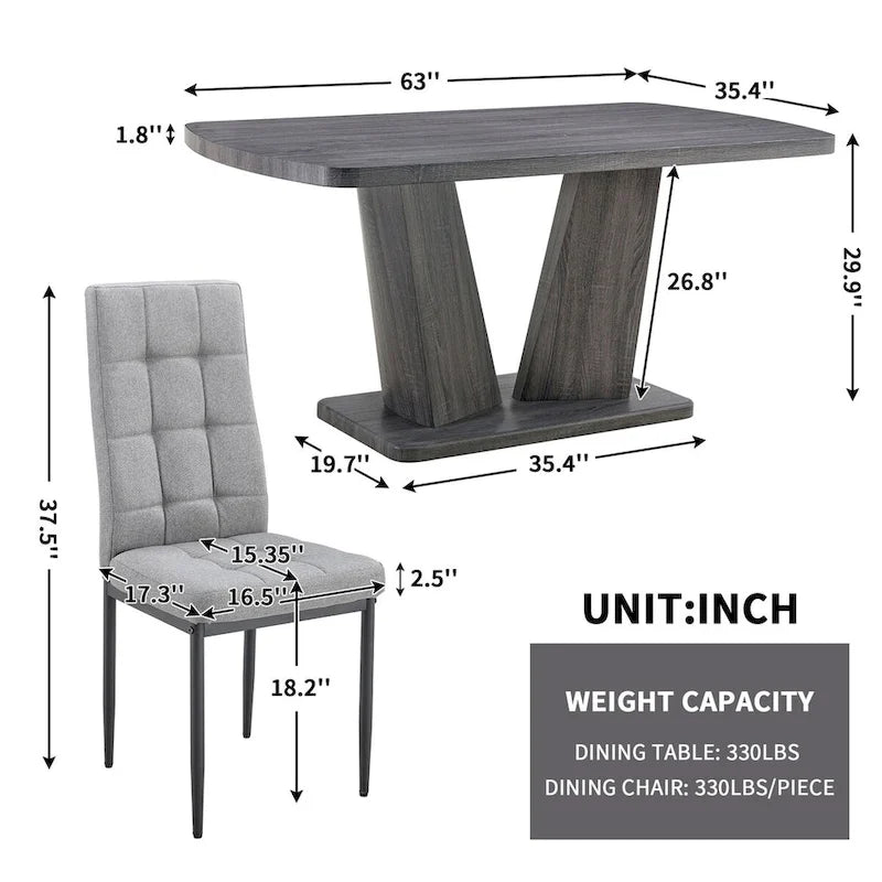 Merax Modern Dining Table with V-Shape MDF Base/ Linen Tufted Dining Room Chairs Set of 6